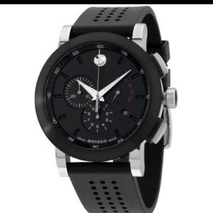 Movado Museum Black Chronograph Dial Rubber Band.